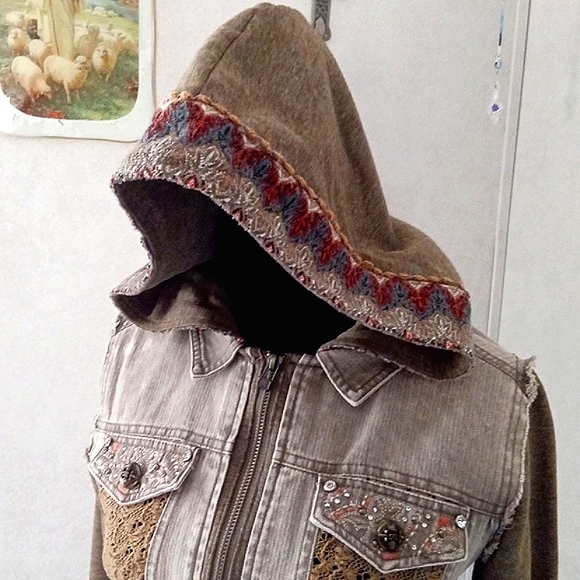 MISS ME SMALL OLIVE GREEN DENIM JACKET WITH HOODY - Picture 3 of 12